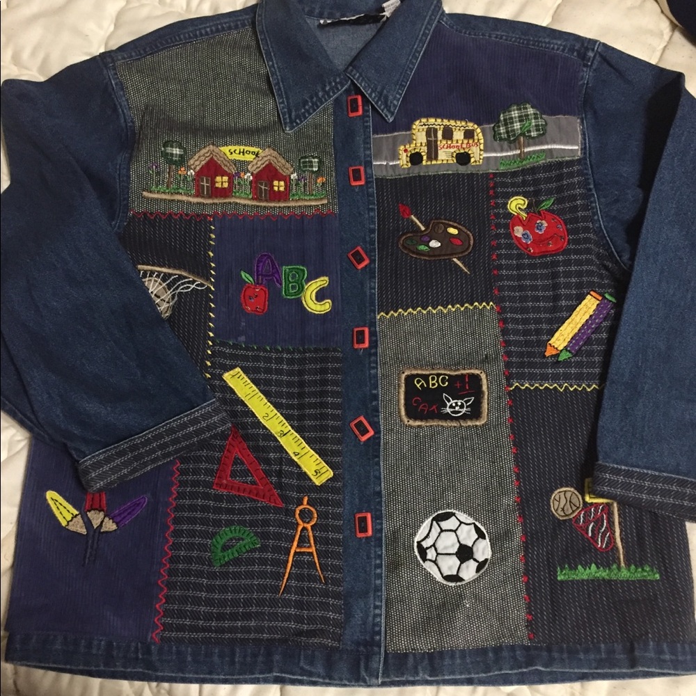 Keren Hart Medium Blue Jean Shirt Teacher Theme